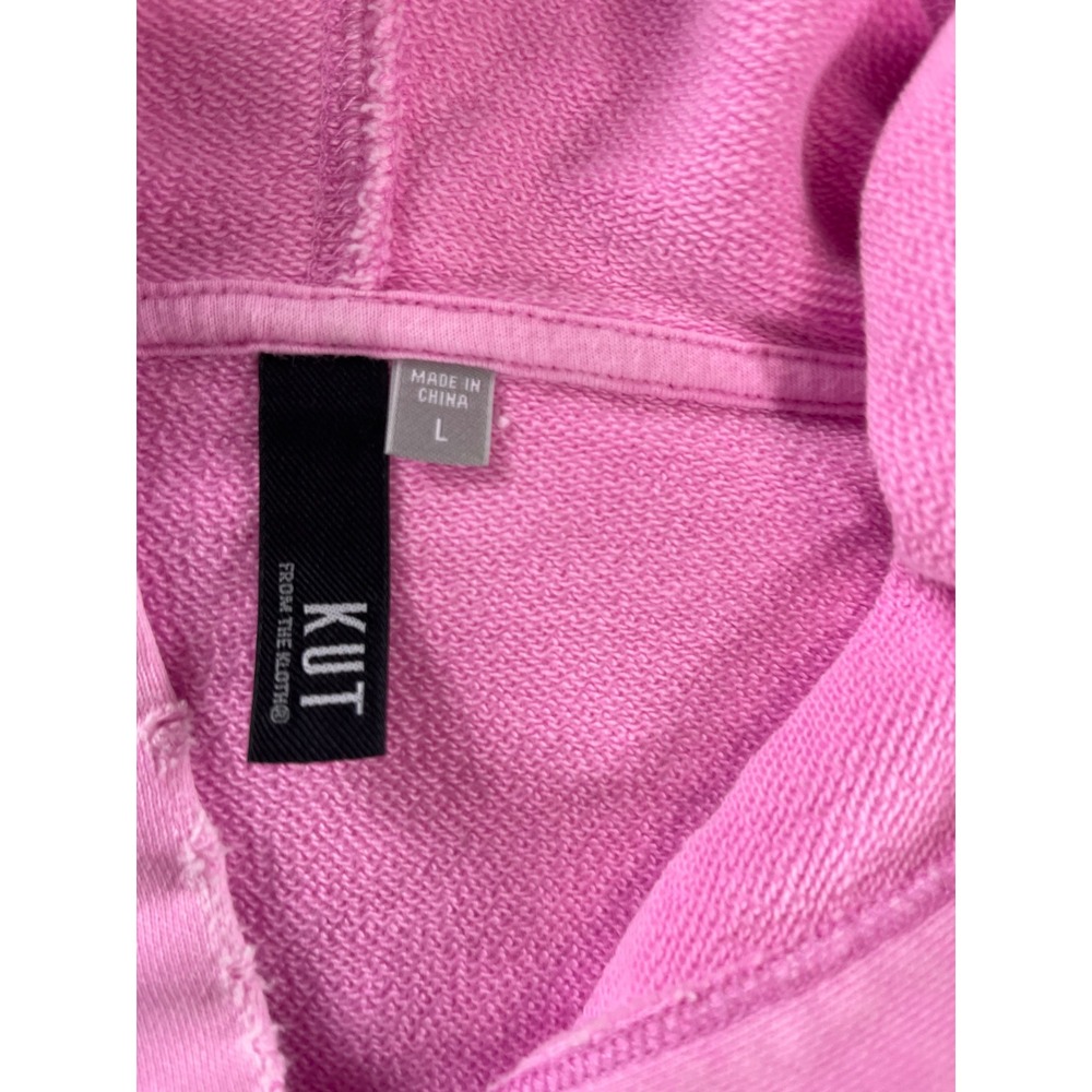 Kut from the Kloth Aliena Hoodie Neon Pink Distressed Cotton Pullover Large - Picture 6 of 10